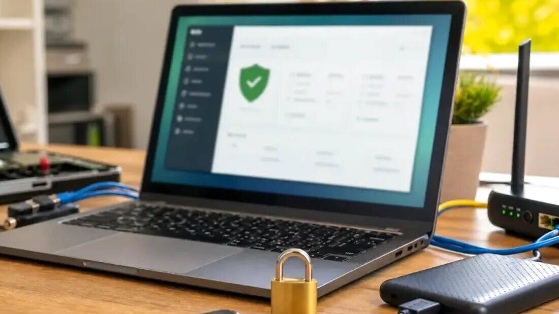 Laptop z ekranem bezpieczeństwa po kliknięciu podejrzanego linku